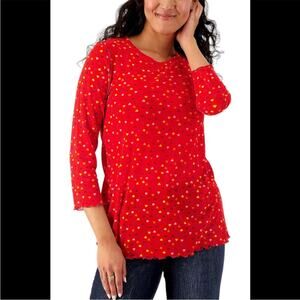 LOGO Layers by Lori Goldstein Mesh Heart 3/4 Sleeve Top in Fiery Red Size L